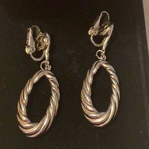 Vintage Crown Trifari silver-tone twisted rope door knocker clip-on earrings